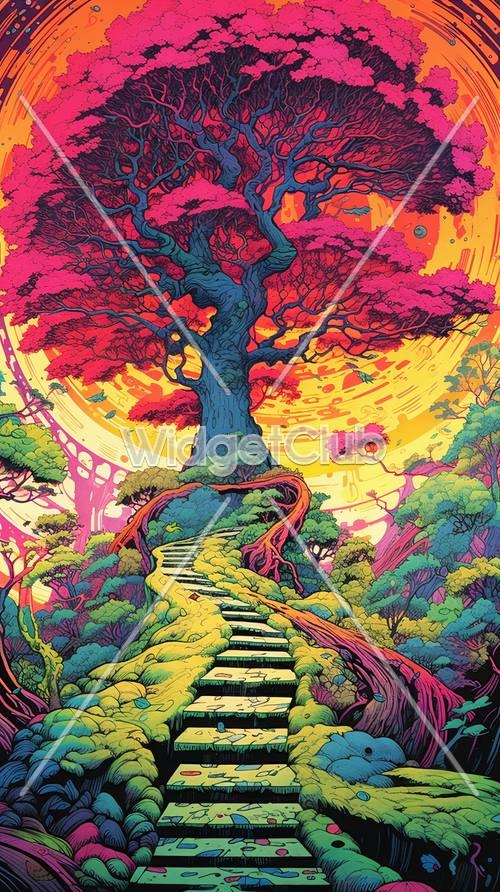 Colorful Fantasy Tree and Staircase Design壁紙[47422facbc5248148e6f]