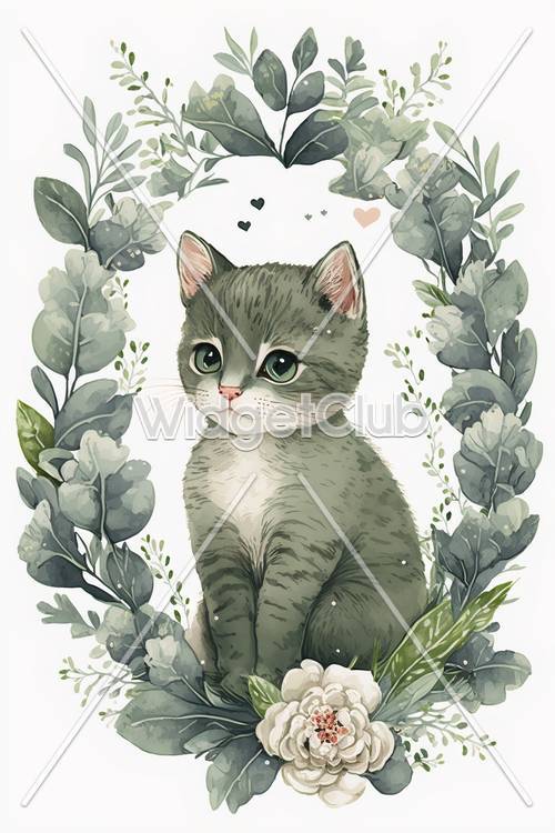 Gattino carino in una cornice floreale