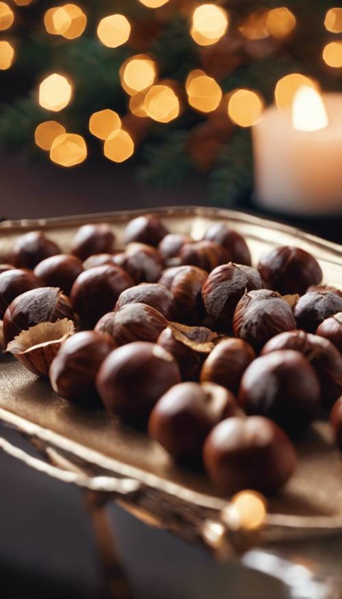 A vary Christmas scene with multiple brown chestnuts roasting on an open fire. Wallpaper [83b5d79629eb4f12966a]