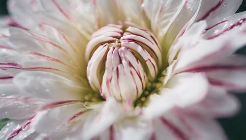 Un gros plan détaillé d’une fleur blanche avec de subtiles rayures roses.