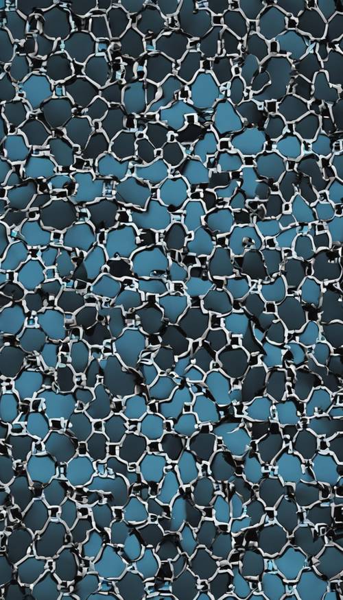 Um impressionante padrão de mosaico em azul claro sobre um fundo preto austero.