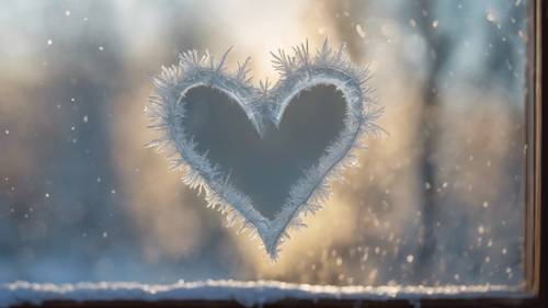 A frosty heart drawn on a window pane, slowly being melted by the morning sunlight. Tapeta [377e61f315a741999050]