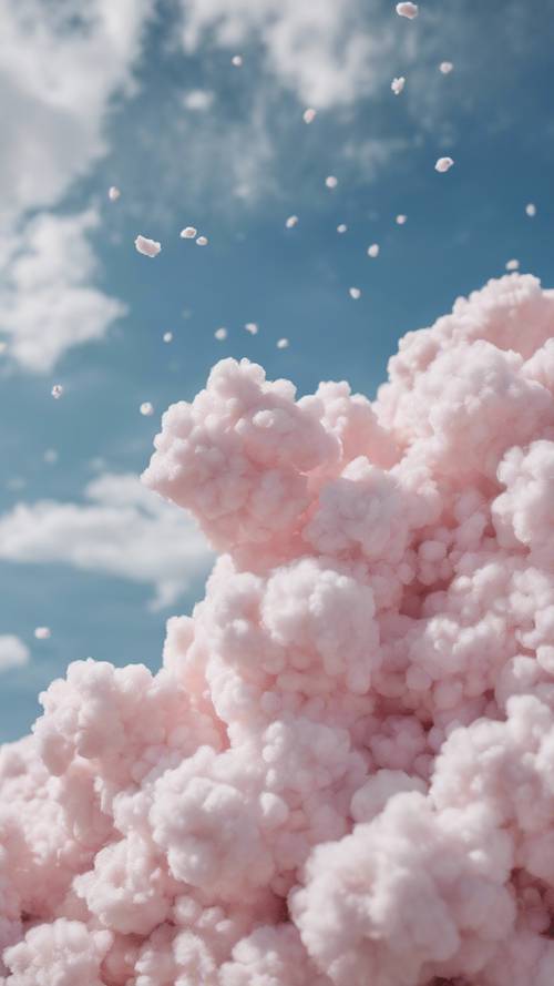 Kawałek nieba przedstawiający błękitne niebo usiane małymi, puszystymi chmurami przypominającymi watę cukrową.
