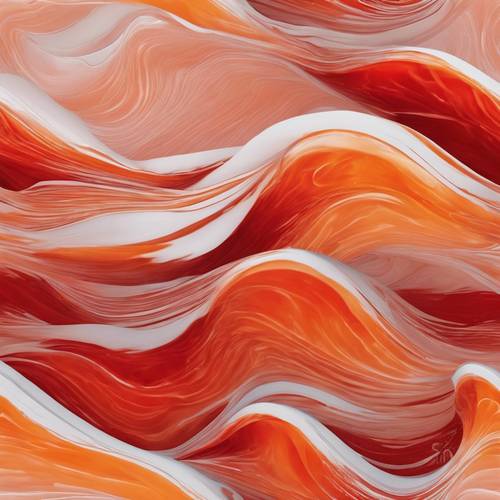 紅色和橙色的藝術融合在波浪中層疊，形成無縫抽象圖案的流體層。