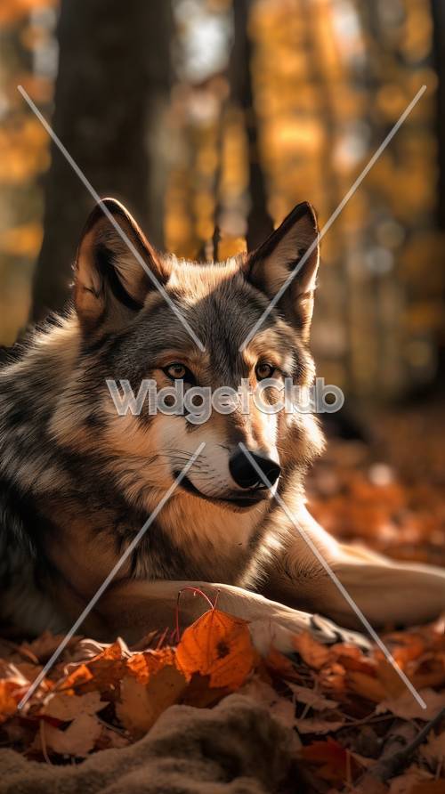 秋の森で美しいオオカミ