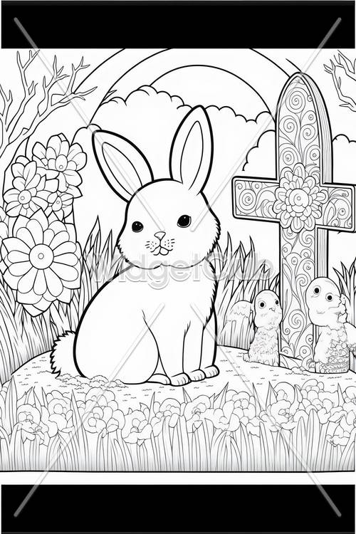 마법의 정원에 있는 귀여운 토끼와 친구들