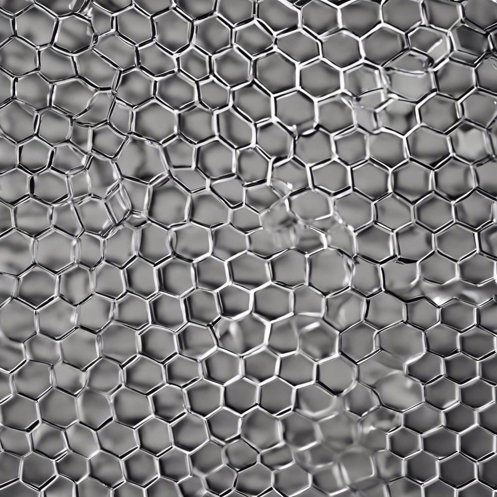 A design of hexagonal mesh in a honeycomb formation made of silver metal creating a seamless pattern. Tapeta[00b519bd2ea54c3384e1]