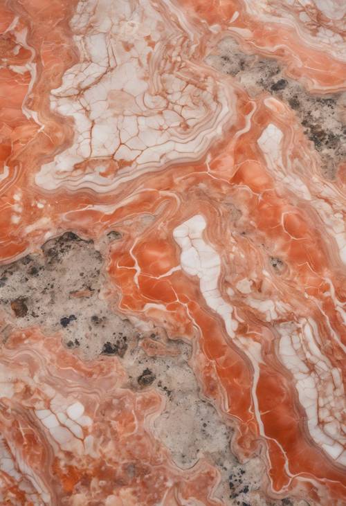 Uma placa imaculada de mármore coral sob a luz do dia que mostra seus padrões detalhados.