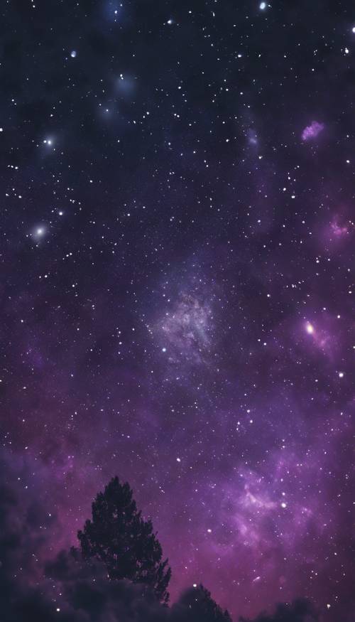 Un ciel nocturne serein baigné de teintes de violets d’encre, mettant en valeur l’éclat des galaxies lointaines.