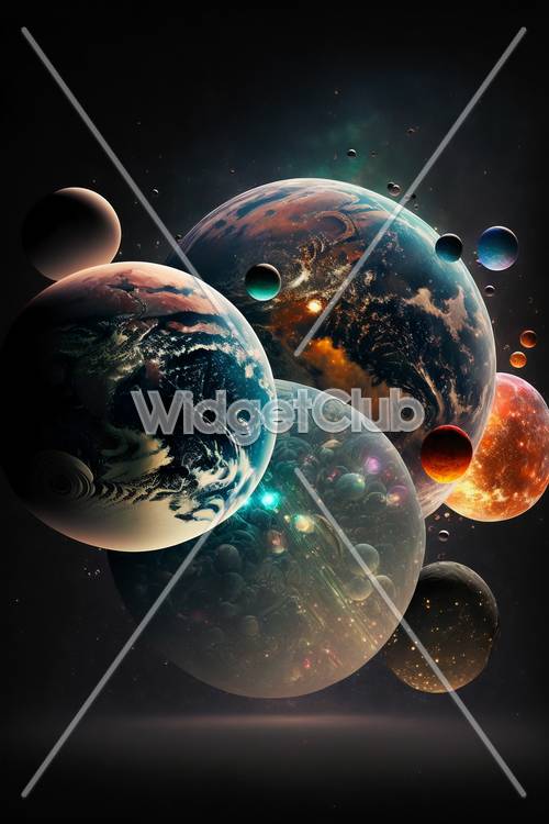 Planetas coloridos no espaço