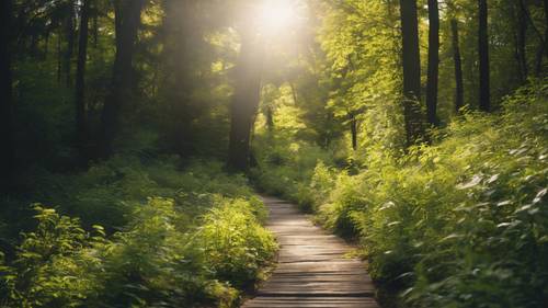 Un sentiero escursionistico che attraversa una foresta soleggiata mostra che &quot;la natura è uno dei tesori meno sfruttati della vita&quot;.