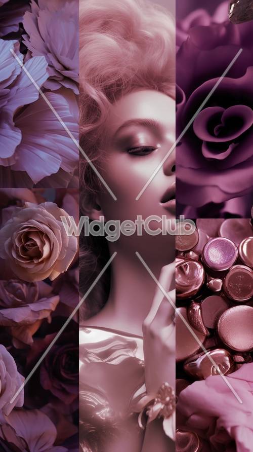 Красивые фиолетовые цветы и гламурный макияж-коллаж