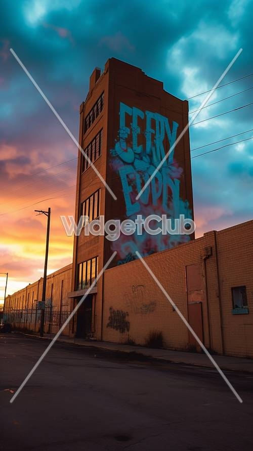 Sunset and Street Art on City Building Tapetai[a944ff8e440444be83fb]