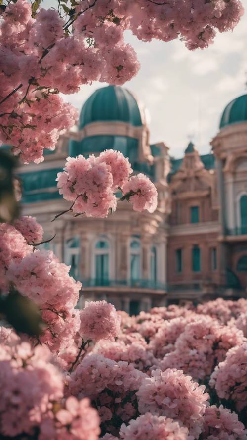 거대한 꽃이 건물 역할을 하는 아름다운 꽃 도시의 스카이라인.