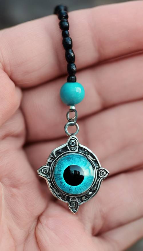 A cute, sparkling evil eye charm, handmade from vibrant turquoise and jet black glass.