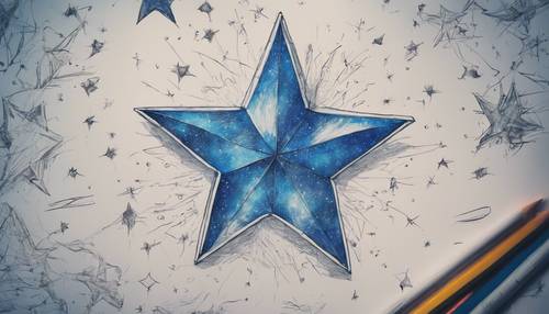 鉛筆素描描繪了一顆失落的藍色恆星，它在充滿活力和獨特恆星的星系中找到了回家的路。