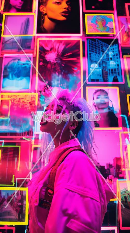 Neon Şehir Işıkları Kız Arka Plan