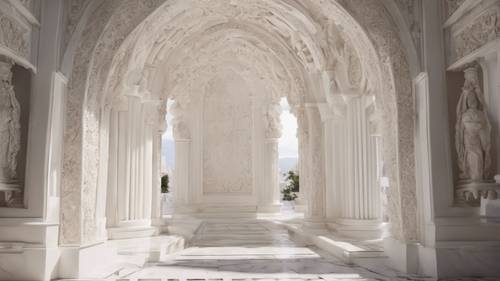 精美雕刻的白色大理石入口拱門的詳細建築圖像