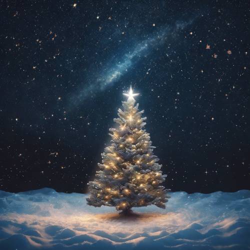 A surrealistic composition with a Christmas tree soaring through a starry sky. کاغذ دیواری [a480f737477041d2aae0]