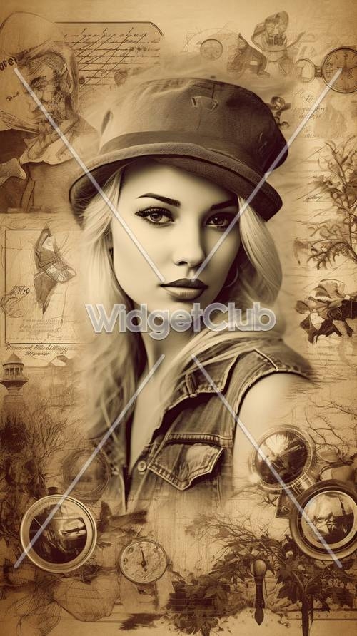 Stylish Vintage Lady in Sepia Tone壁紙[625cfb1dd6ba43e398af]