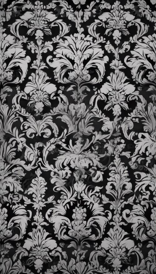 A lush damask wallpaper pattern in classic matte black and glossy gray elegantly adorning a Victorian style room. Tapetai [414df754f73b4c9e83bb]