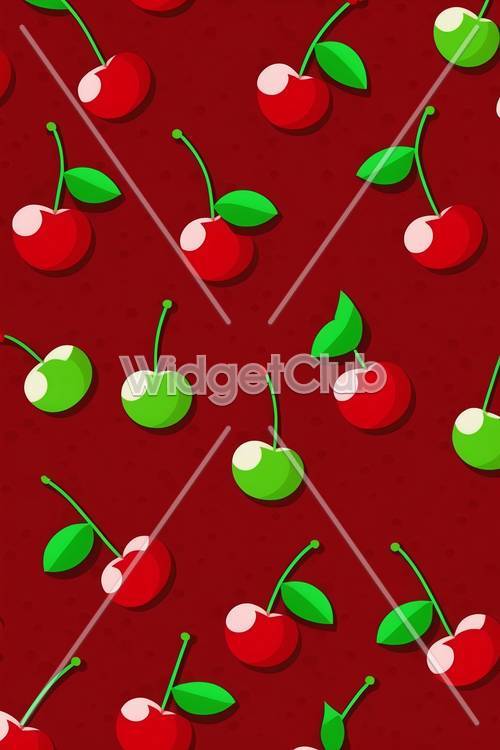 Colorful Cherries on Red Background