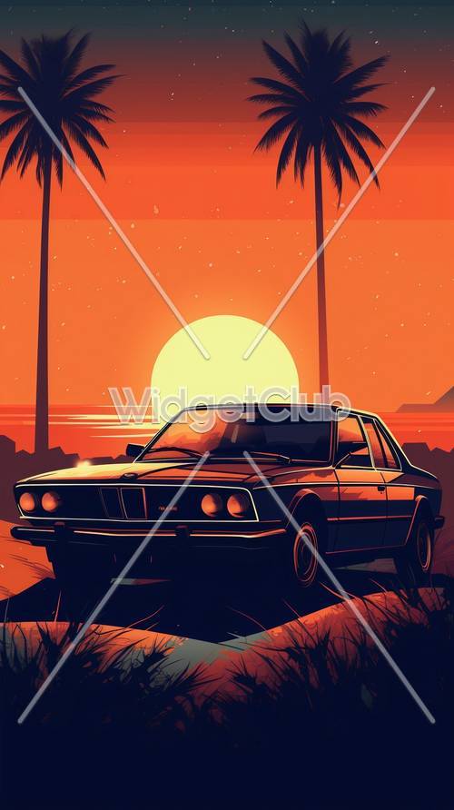 Sunset Drive with Vintage Car Tapet [5b710c16547b4aaba263]