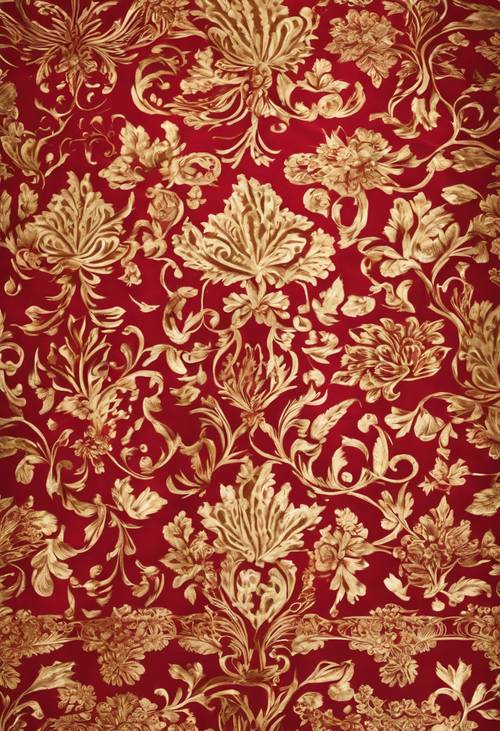 Festive holiday tablecloth with red and gold damask pattern. Tapet [73c9a8328cd14332b70b]