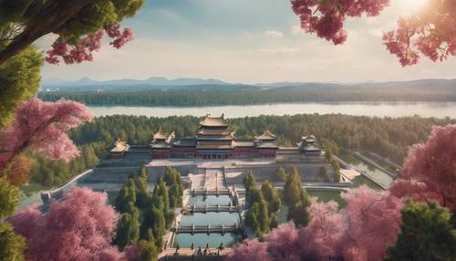 Bird’s-eye view of the historic Summer Palace with its beautiful gardens and lake.