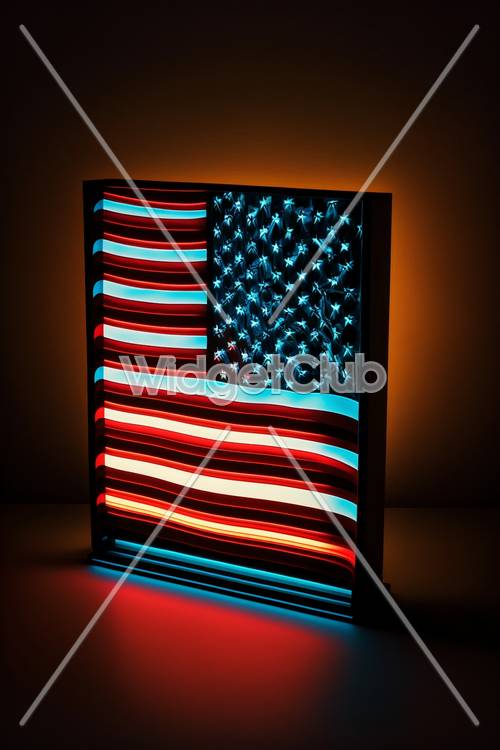 Bandera estadounidense de neón brillante iluminando la habitación