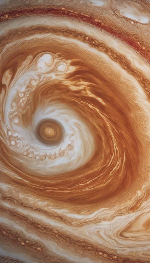 A close-up image of Jupiter's Great Red Spot with swirling clouds. Wallpaper [0bf97a6029ba49d4a319]