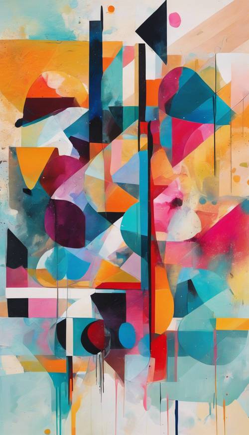 Un dipinto astratto moderno con forme geometriche audaci in colori vivaci e luminosi.