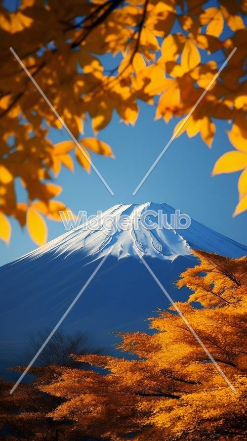 Le foglie autunnali incorniciano il Monte Fuji in Giappone