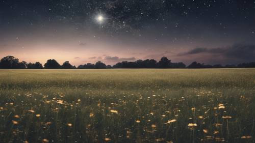 An open field under a clear, starlit sky, with the phrase 'He counts the stars and calls them all by name'.