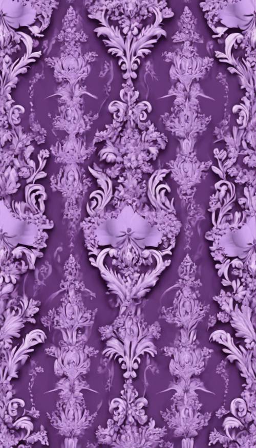 Pola damask lilac yang kaya dekorasi dan subur dengan pengaruh abad pertengahan.