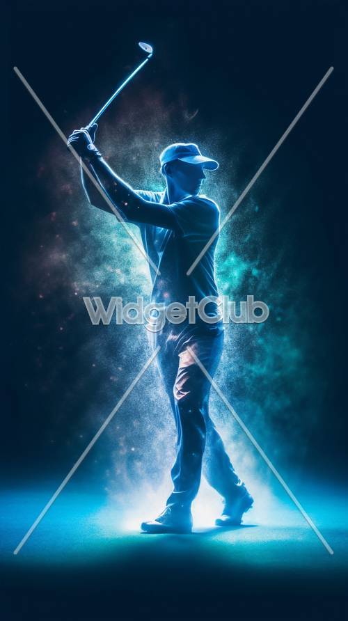 Cool Blue Golfer Swinging Under the Stars