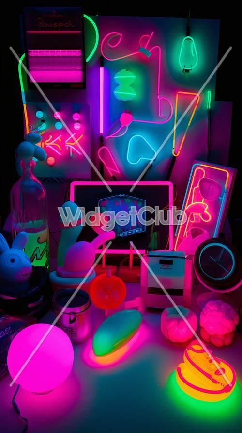 Luces de neón y artilugios coloridos para el fondo de pantalla