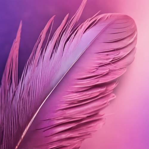 ピンクから紫へグラデーションする、舞い上がる鳥の羽の詳細