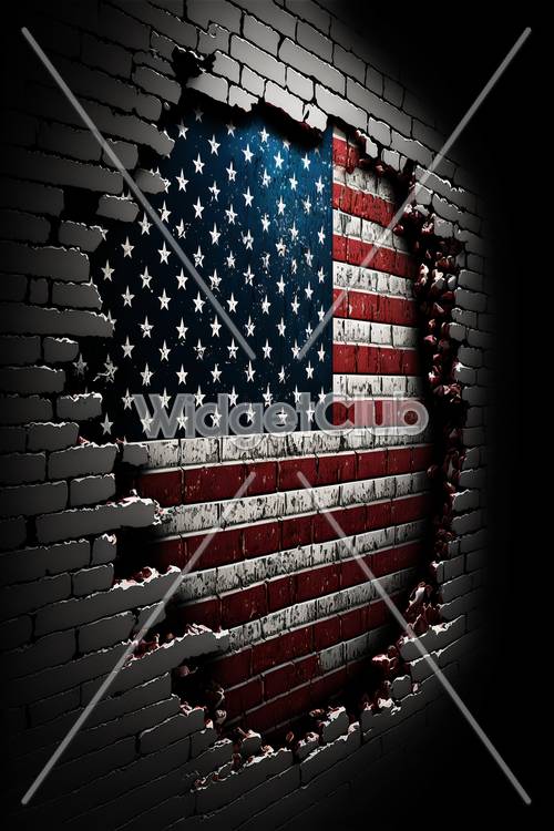 アメリカ国旗が壁を突き破る