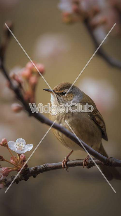 Cute Bird with Spring Blossoms