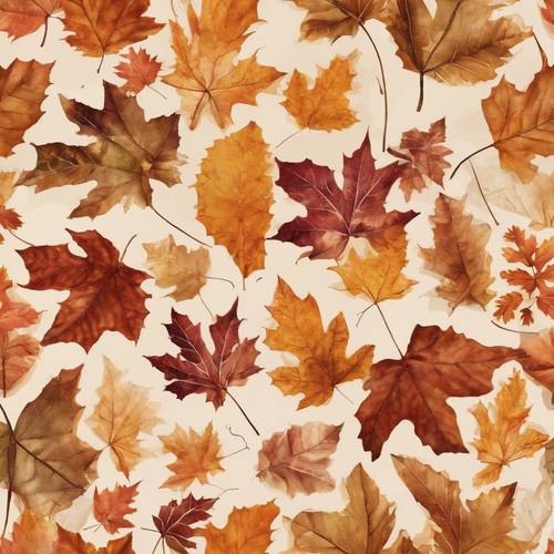 Season-themed seamless pattern with abstract Autumn leaves. Tapeta [0b7c932f5a69486baee6]
