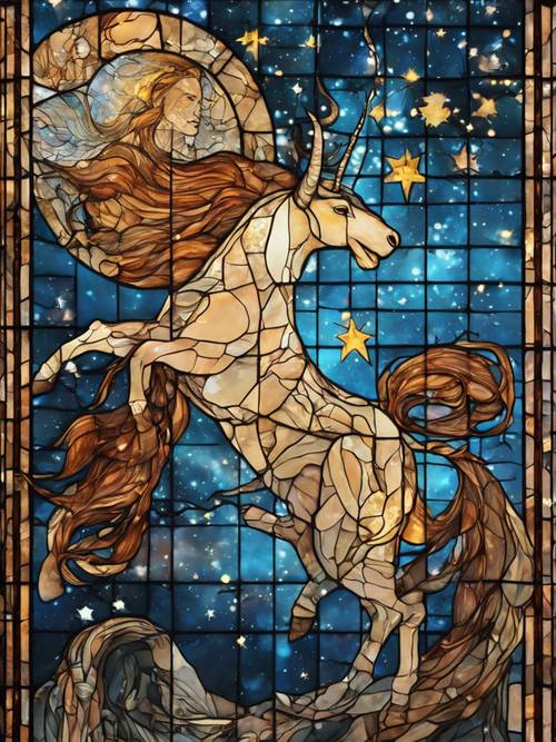 Capricorn constellation placed in the design of a stained window.
