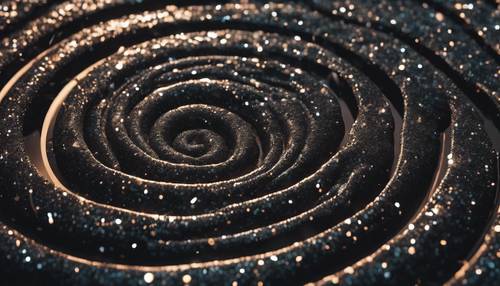 Wzór, w którym ciemny brokat tworzy spirale na tajemniczym obsydianowym tle.