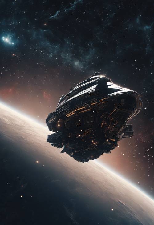 A sleek dark metallic spaceship traversing deep space Tapeta [1ff4faaad65d4a0f8148]