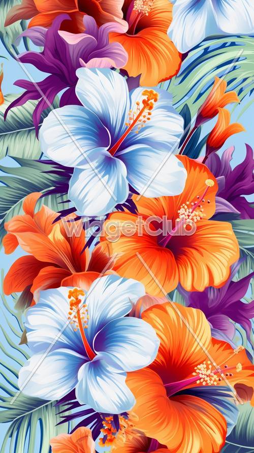 熱帯の花々が色鮮やかに咲き誇る - 壁紙のテーマ