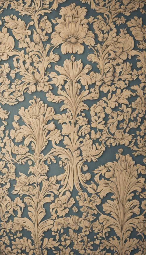 Gambar detail wallpaper damask era Victoria vintage dengan pola bunga.