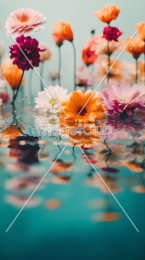 水面に浮かぶ色とりどりの花　