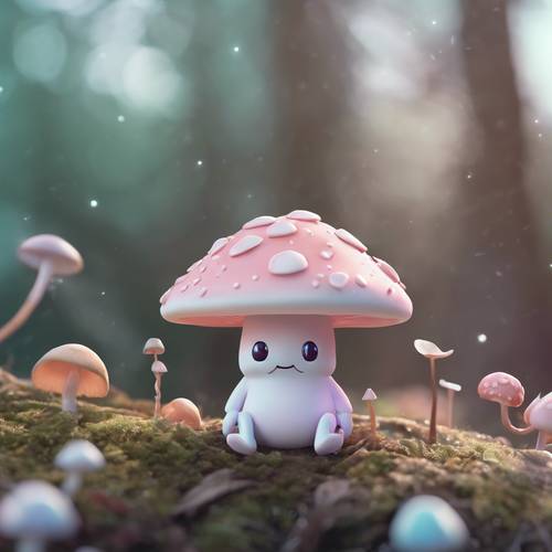 A cute mushroom character rendered in smooth pastel hues for a kawaii aesthetic.
