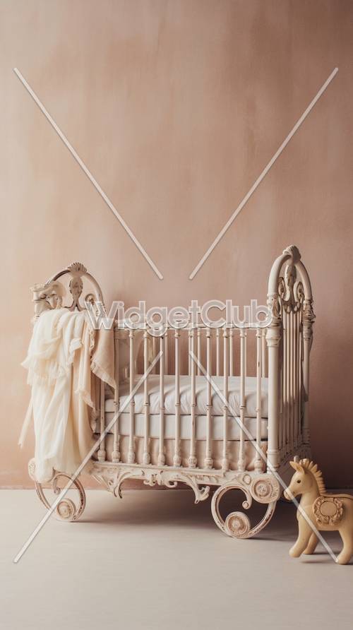 Elegant Vintage Baby Crib in a Peach Room