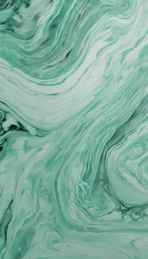 An abstract pattern of swirling mint green marble.